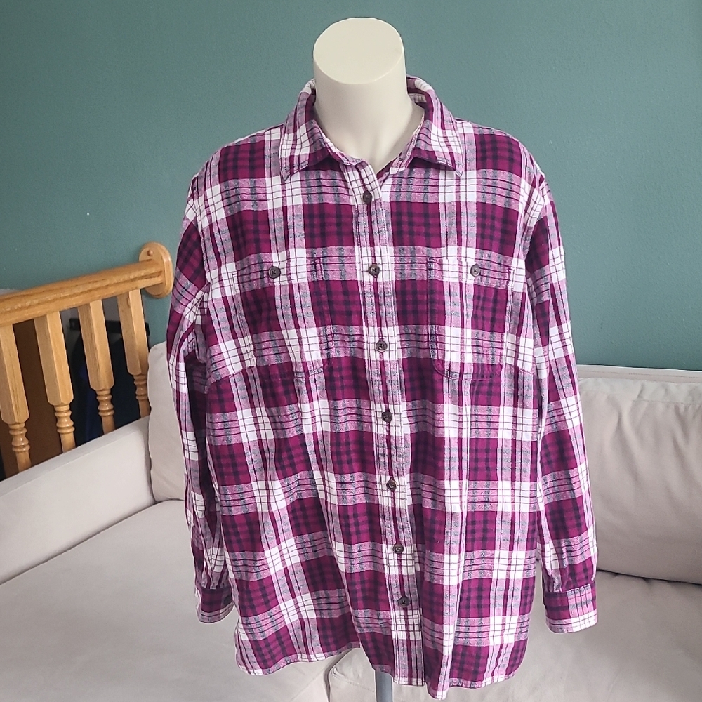 Duluth Trading Co. Violet Plaid Flannel Shirt